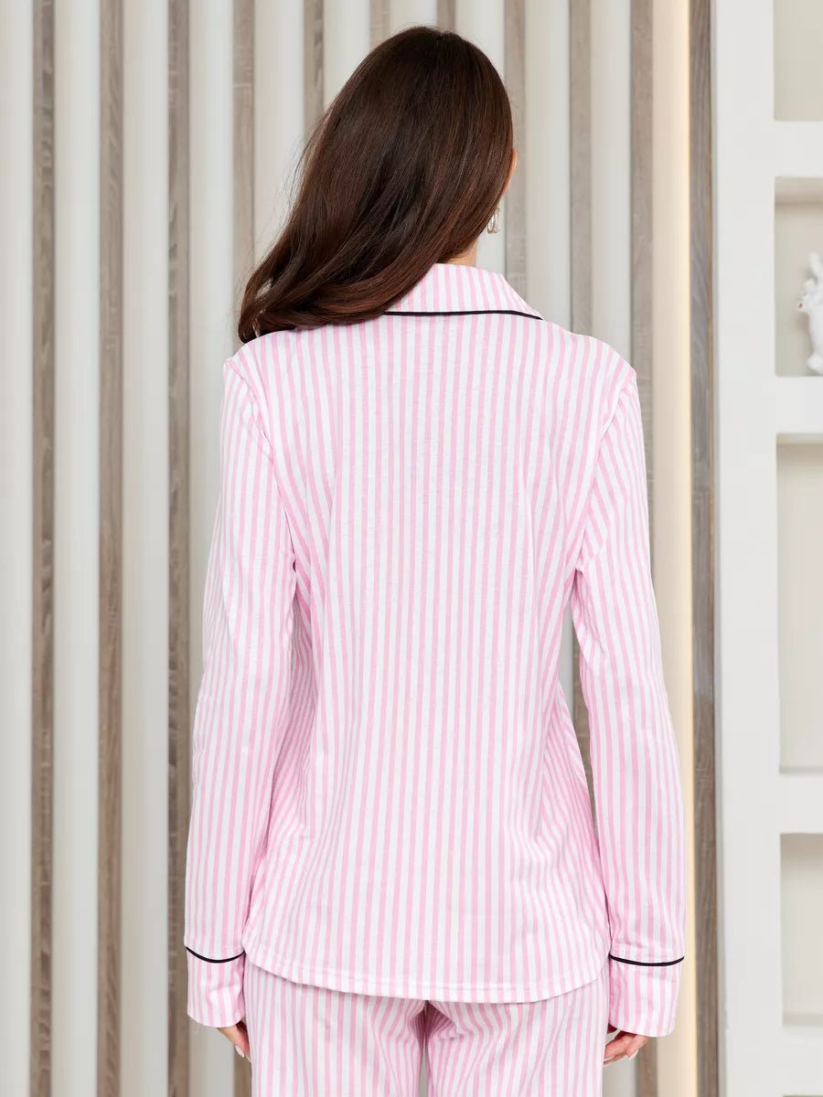 Loungewear Set Pink Striped with Contrast Piping - Bella Babe by SK
