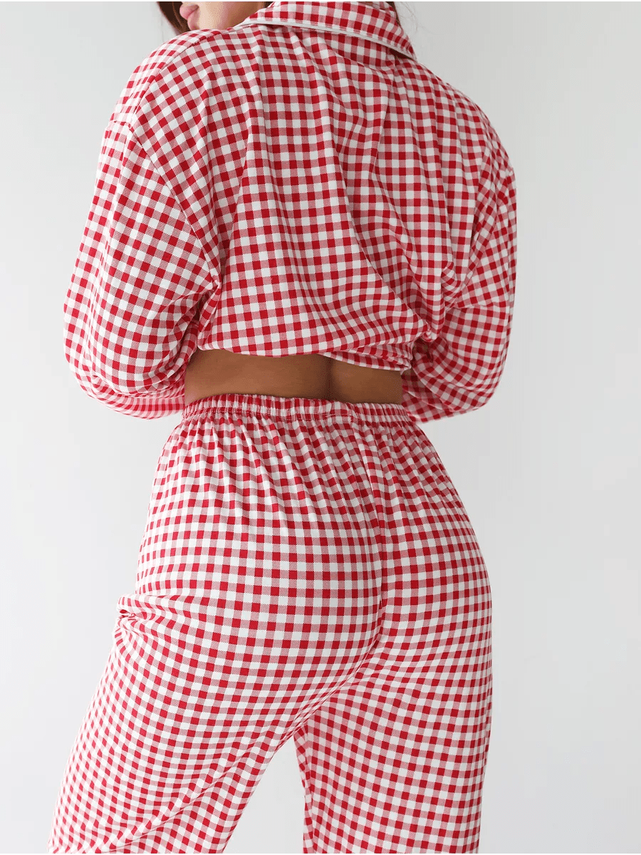Loungewear Set Red Checkered 100% Cotton - Bella Babe by SK
