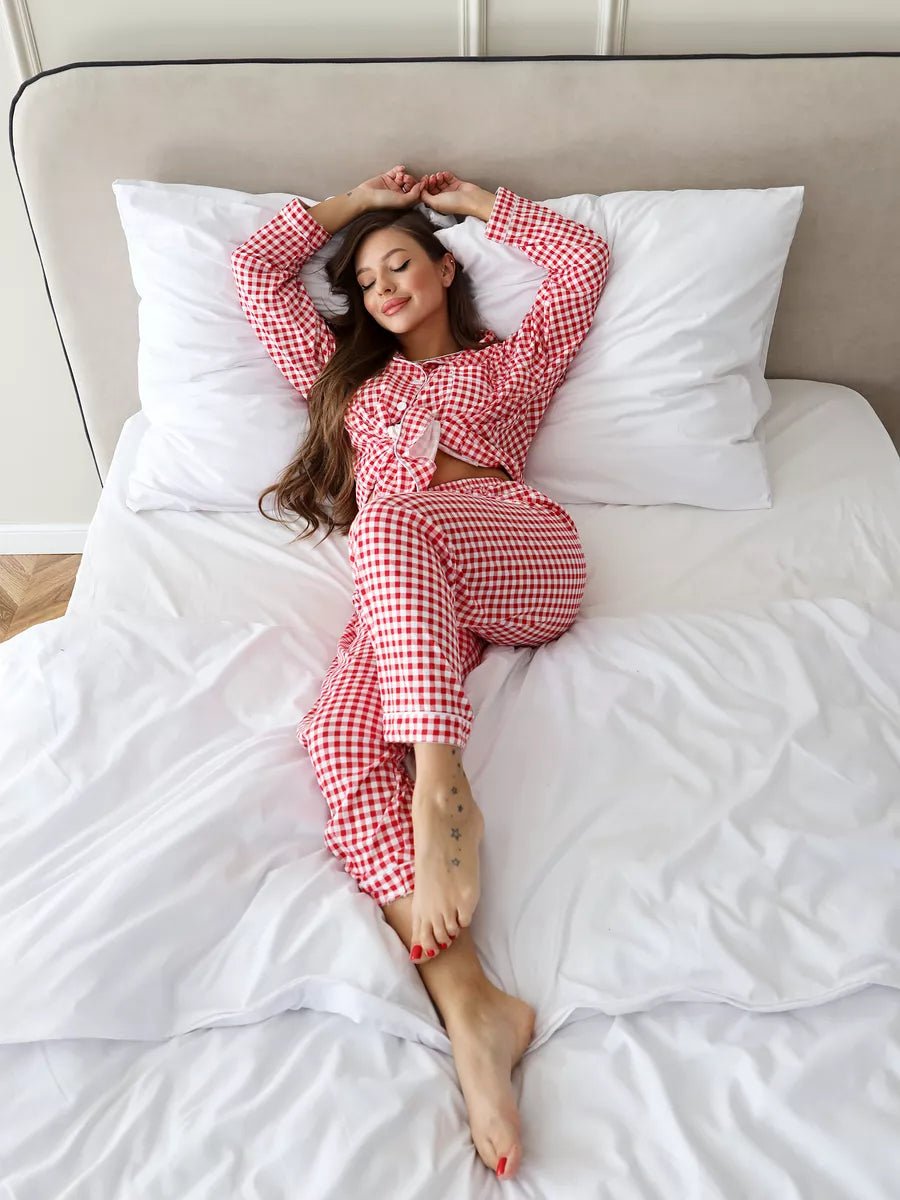 Loungewear Set Red Checkered 100% Cotton - Bella Babe by SK