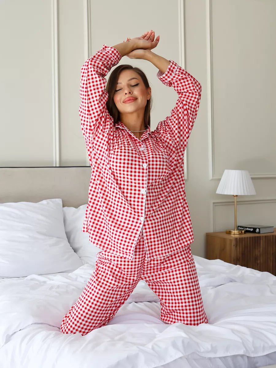 Loungewear Set Red Checkered 100% Cotton - Bella Babe by SK