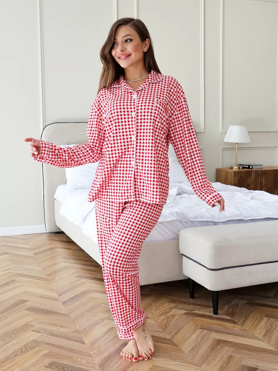 Loungewear Set Red Checkered 100% Cotton - Bella Babe by SK