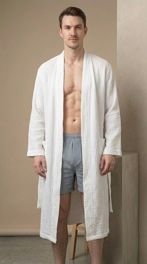 Men’s Muslin Robe in 100% Cotton - Bella Babe by SK
