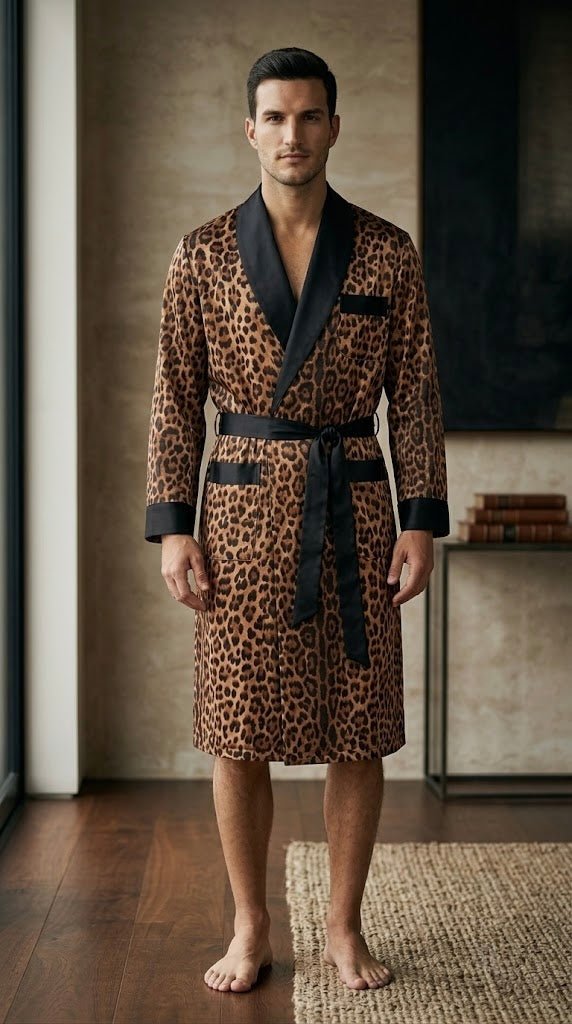 Men's Satin Kimono Robe – Leopard Print | Silk Feel - Bella Babe by SK