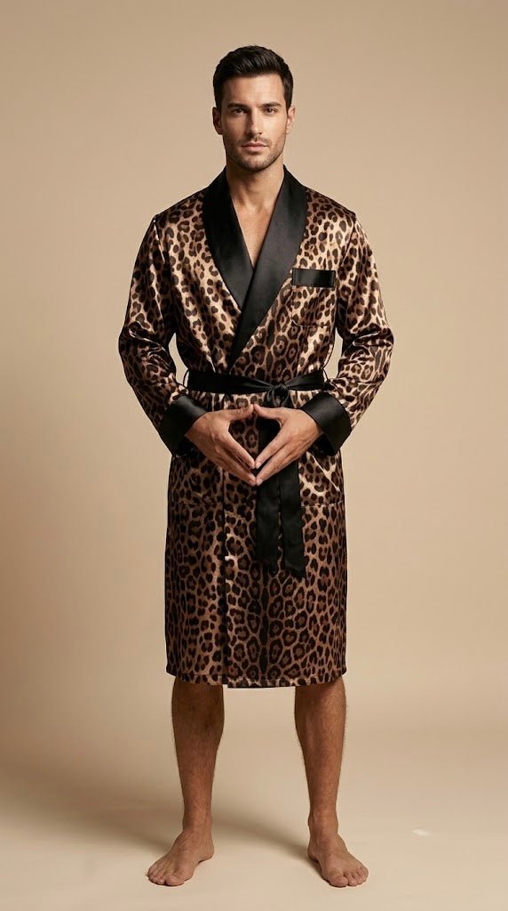 Men's Satin Kimono Robe – Leopard Print | Silk Feel - Bella Babe by SK