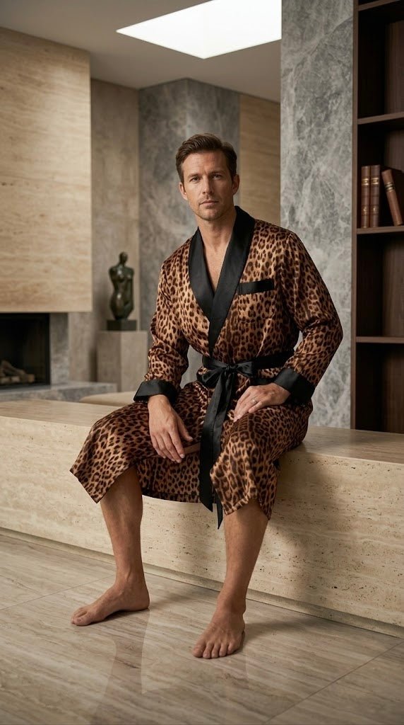 Men's Satin Kimono Robe – Leopard Print | Silk Feel - Bella Babe by SK