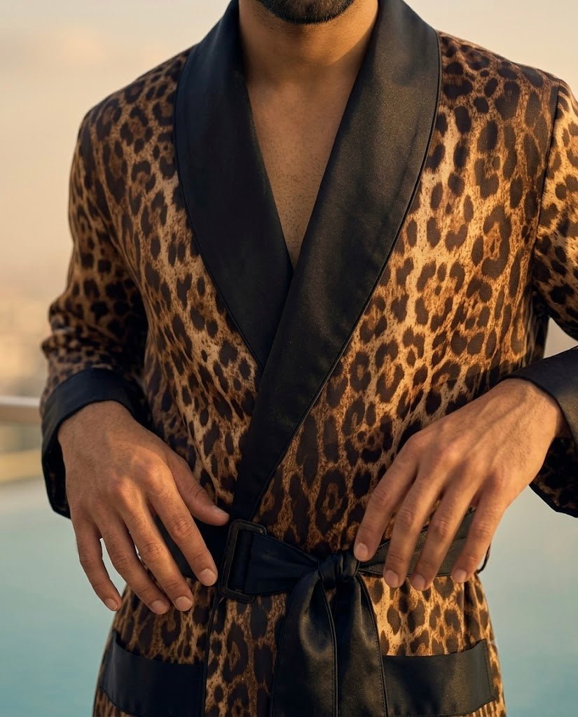 Men's Satin Kimono Robe – Leopard Print | Silk Feel - Bella Babe by SK