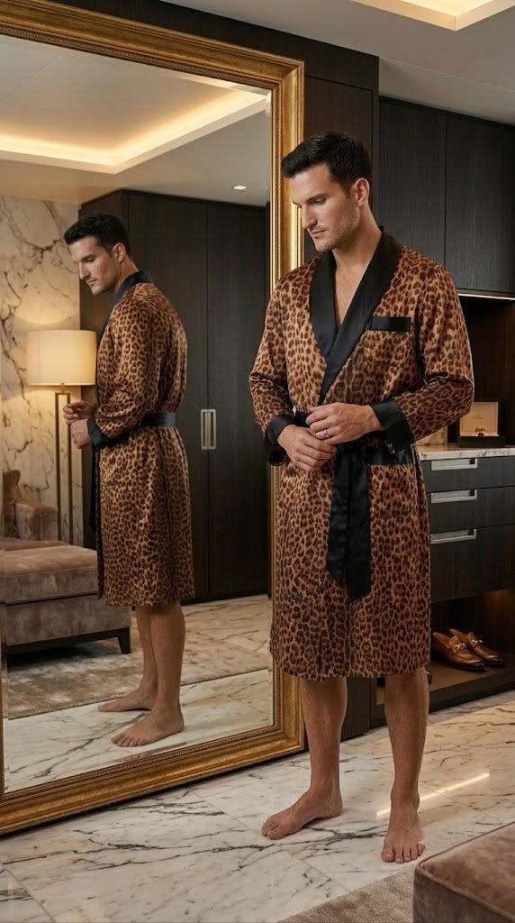 Men's Satin Kimono Robe – Leopard Print | Silk Feel - Bella Babe by SK