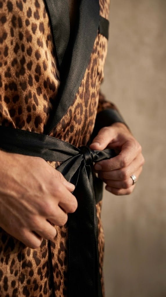 Men's Satin Kimono Robe – Leopard Print | Silk Feel - Bella Babe by SK