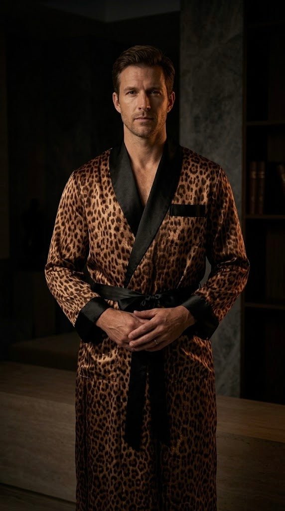 Men's Satin Kimono Robe – Leopard Print | Silk Feel - Bella Babe by SK