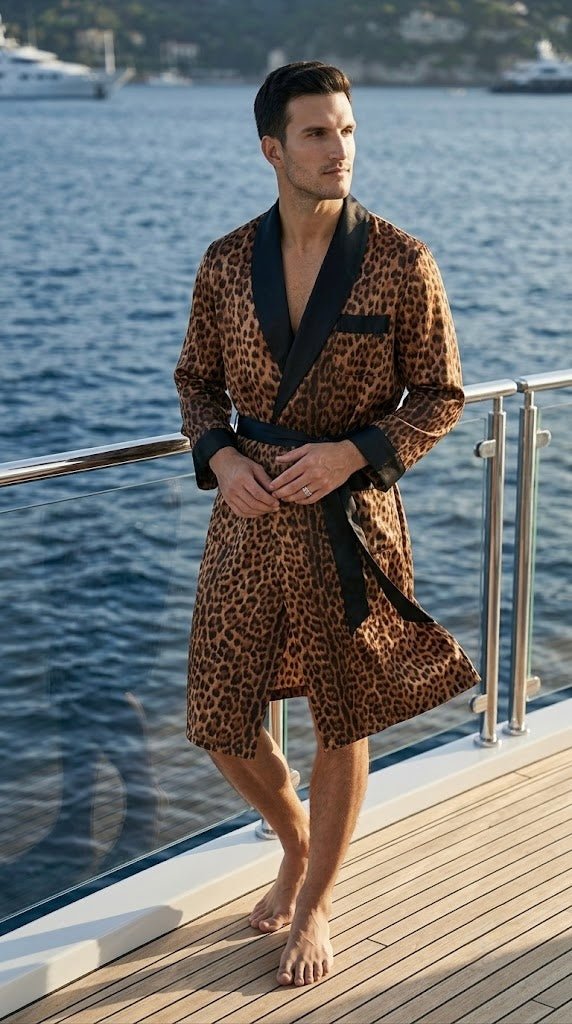 Men's Satin Kimono Robe – Leopard Print | Silk Feel - Bella Babe by SK