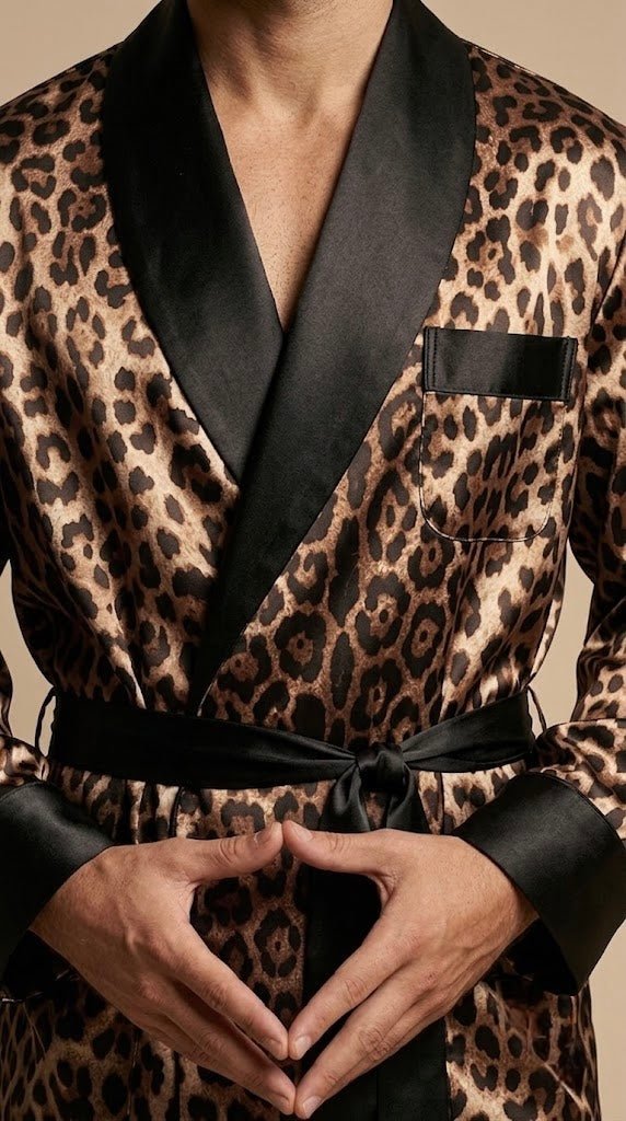 Men's Satin Kimono Robe – Leopard Print | Silk Feel - Bella Babe by SK