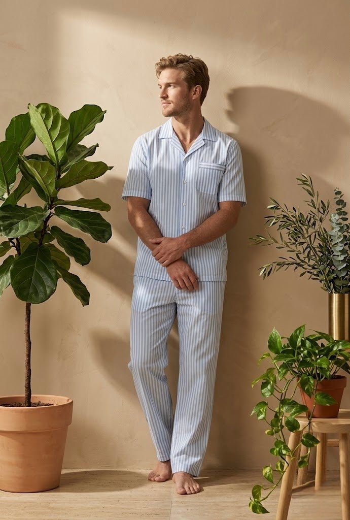 Men's Striped Coord Set – 100% Cotton | Wear Together or Mix & Match | Half Sleeve Shirt + Pajama - Bella Babe by SK