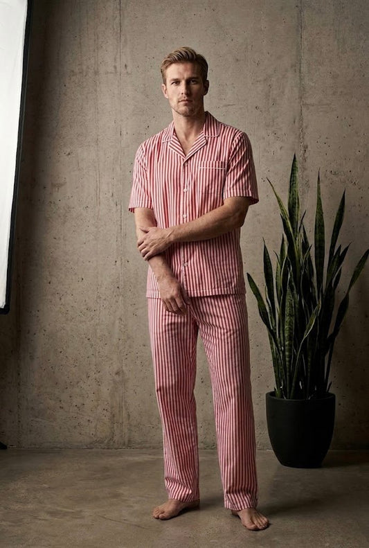 Men's Striped Coord Set – 100% Cotton | Wear Together or Mix & Match | Half Sleeve Shirt + Pajama - Bella Babe by SK