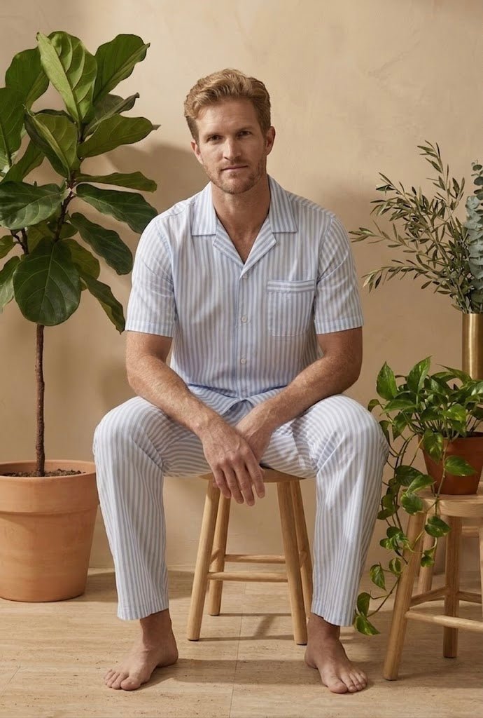 Men's Striped Coord Set – 100% Cotton | Wear Together or Mix & Match | Half Sleeve Shirt + Pajama - Bella Babe by SK