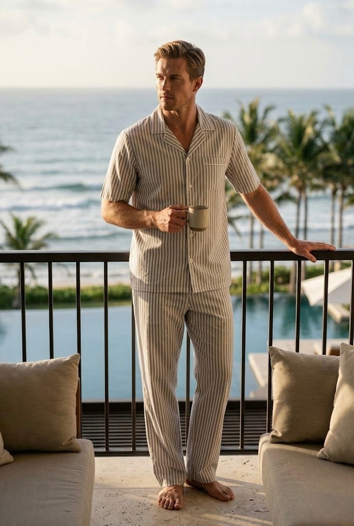 Men's Striped Coord Set – 100% Cotton | Wear Together or Mix & Match | Half Sleeve Shirt + Pajama - Bella Babe by SK
