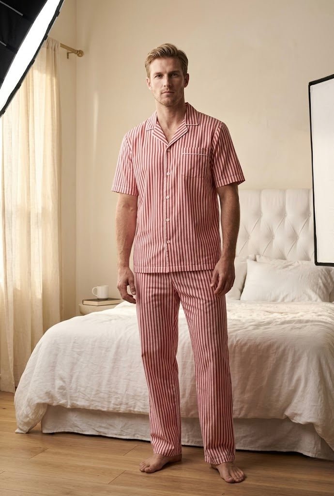 Men's Striped Coord Set – 100% Cotton | Wear Together or Mix & Match | Half Sleeve Shirt + Pajama - Bella Babe by SK