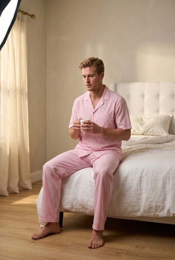 Men's Striped Coord Set – 100% Cotton | Wear Together or Mix & Match | Half Sleeve Shirt + Pajama - Bella Babe by SK