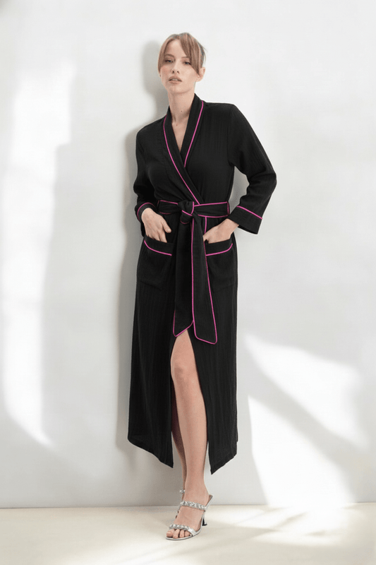 Muslin Long Robe with Piping - Bella Babe by SK