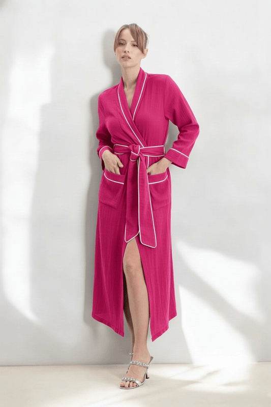 Muslin Long Robe with Piping - Bella Babe by SK