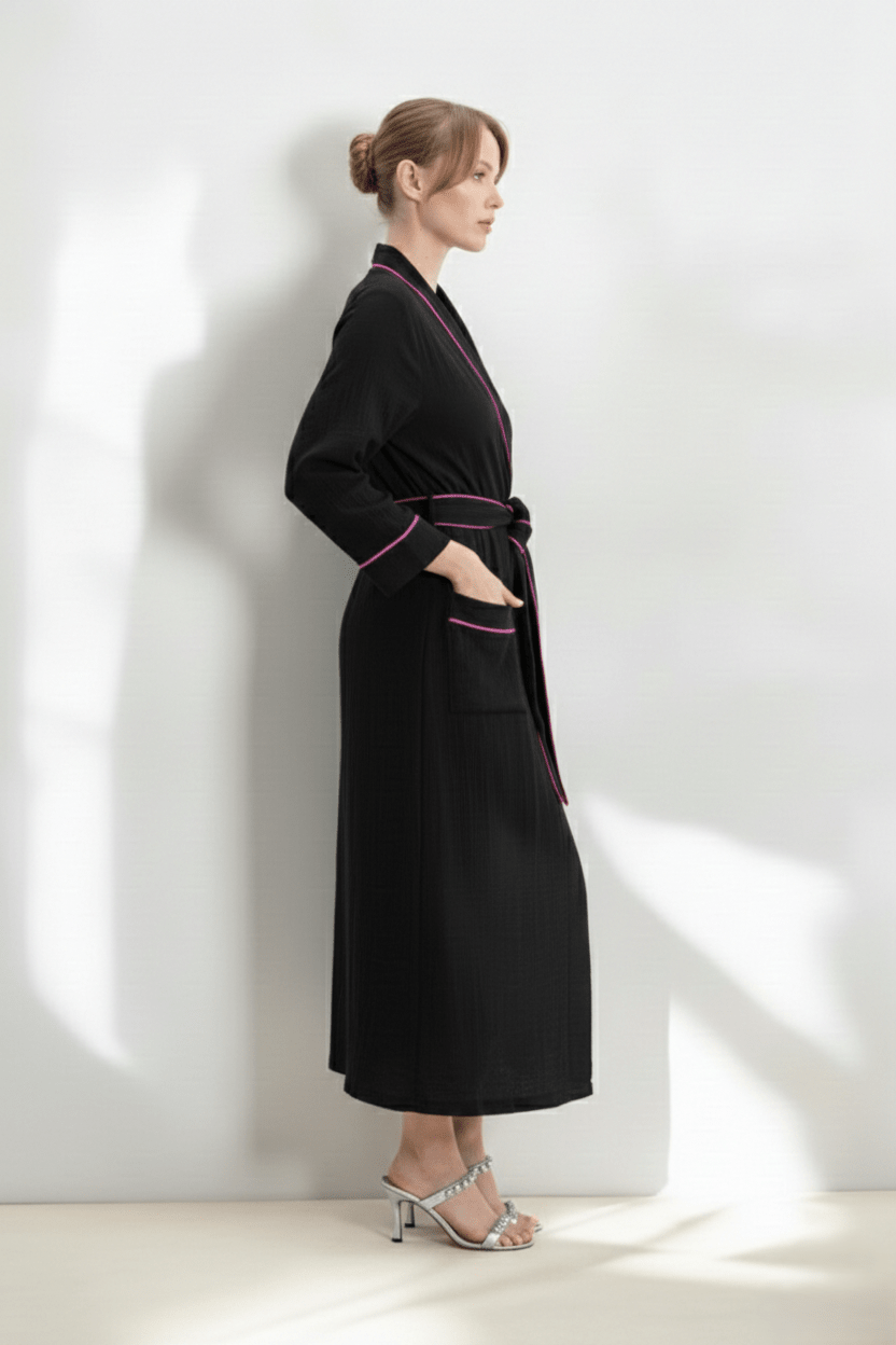 Muslin Long Robe with Piping - Bella Babe by SK