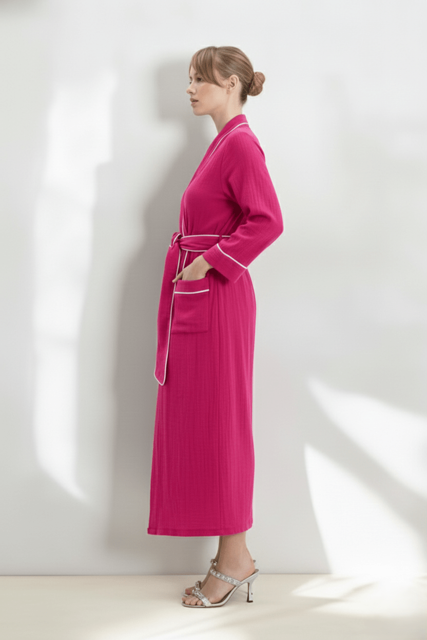 Muslin Long Robe with Piping - Bella Babe by SK