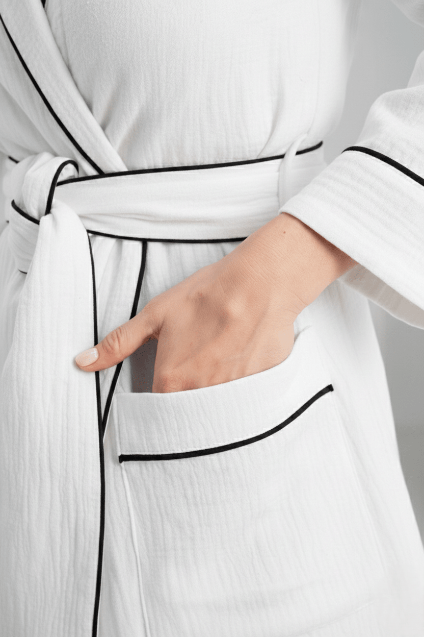 Muslin Long Robe with Piping - Bella Babe by SK