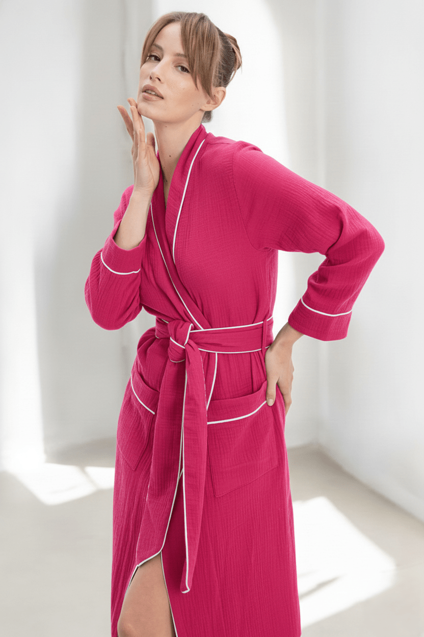 Muslin Long Robe with Piping - Bella Babe by SK