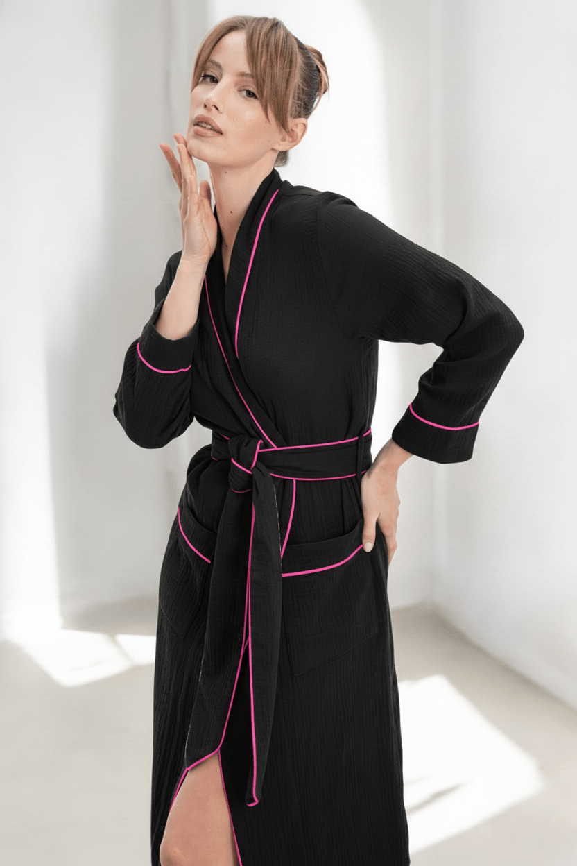 Muslin Long Robe with Piping - Bella Babe by SK