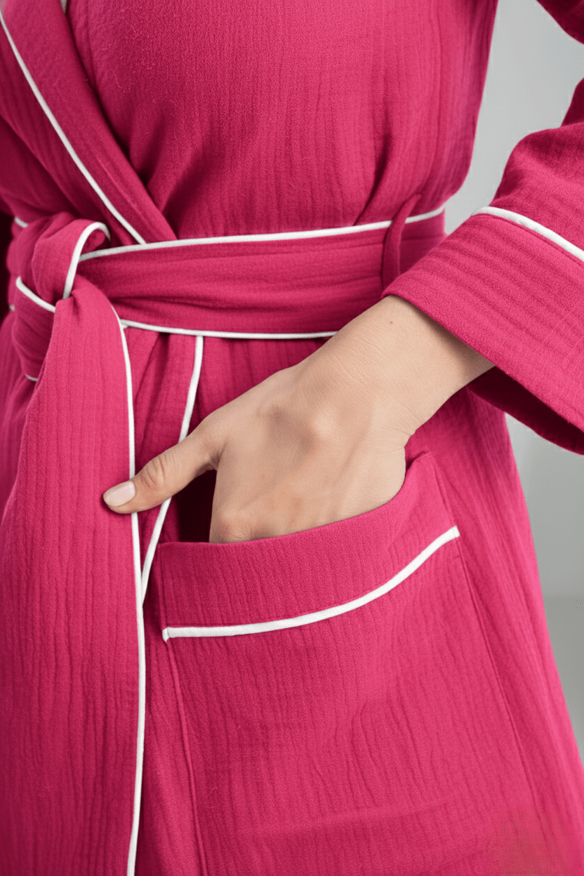 Muslin Long Robe with Piping - Bella Babe by SK
