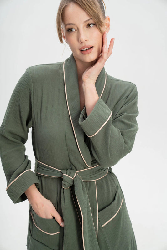 Muslin Long Robe with Piping - Bella Babe by SK