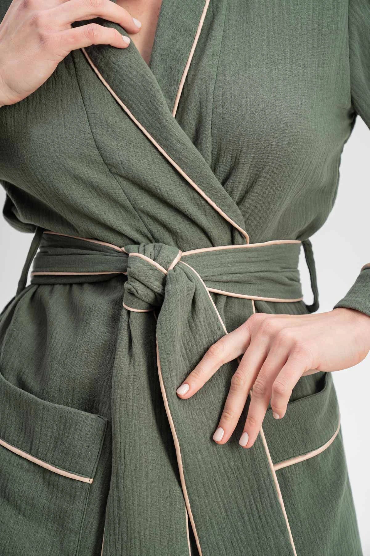 Muslin Long Robe with Piping - Bella Babe by SK