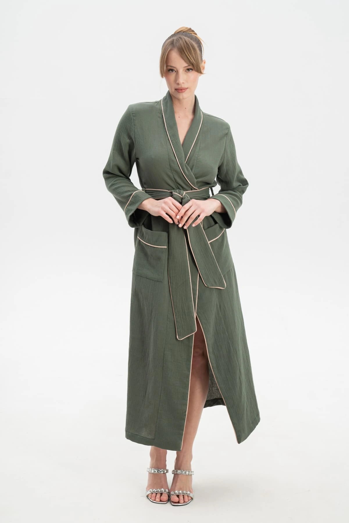 Muslin Long Robe with Piping - Bella Babe by SK