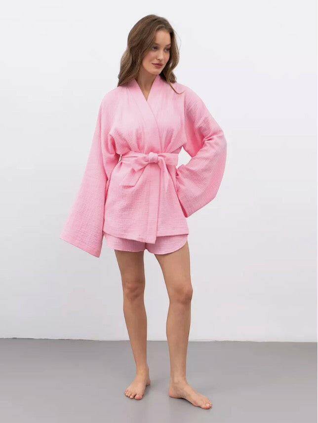 Muslin Robe and Booty Shorts set - Bella Babe by SK