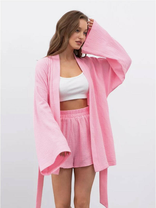 Muslin Robe and Booty Shorts set - Bella Babe by SK