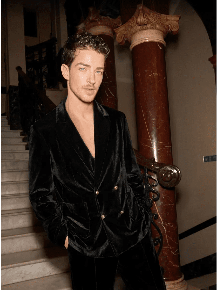 Noir Velvet Double-Breasted Co-ord Set | Men's Luxury Velvet Blazer & Wide-Leg Pajama Set - Bella Babe by SK