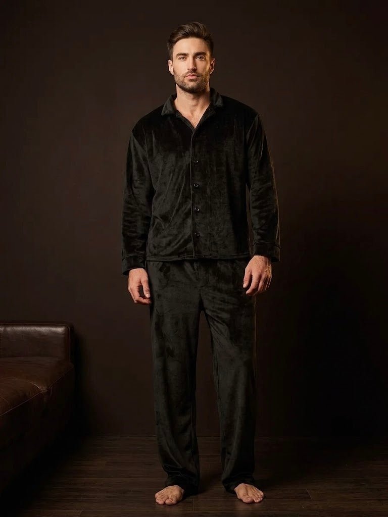 Noir Velvet Shirt & Pajama Set | Men's Luxury Velvet Loungewear & Nightwear Set - Bella Babe by SK