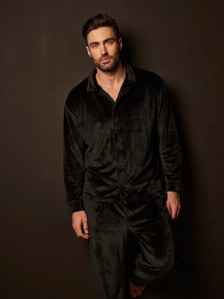 Noir Velvet Shirt & Pajama Set | Men's Luxury Velvet Loungewear & Nightwear Set - Bella Babe by SK