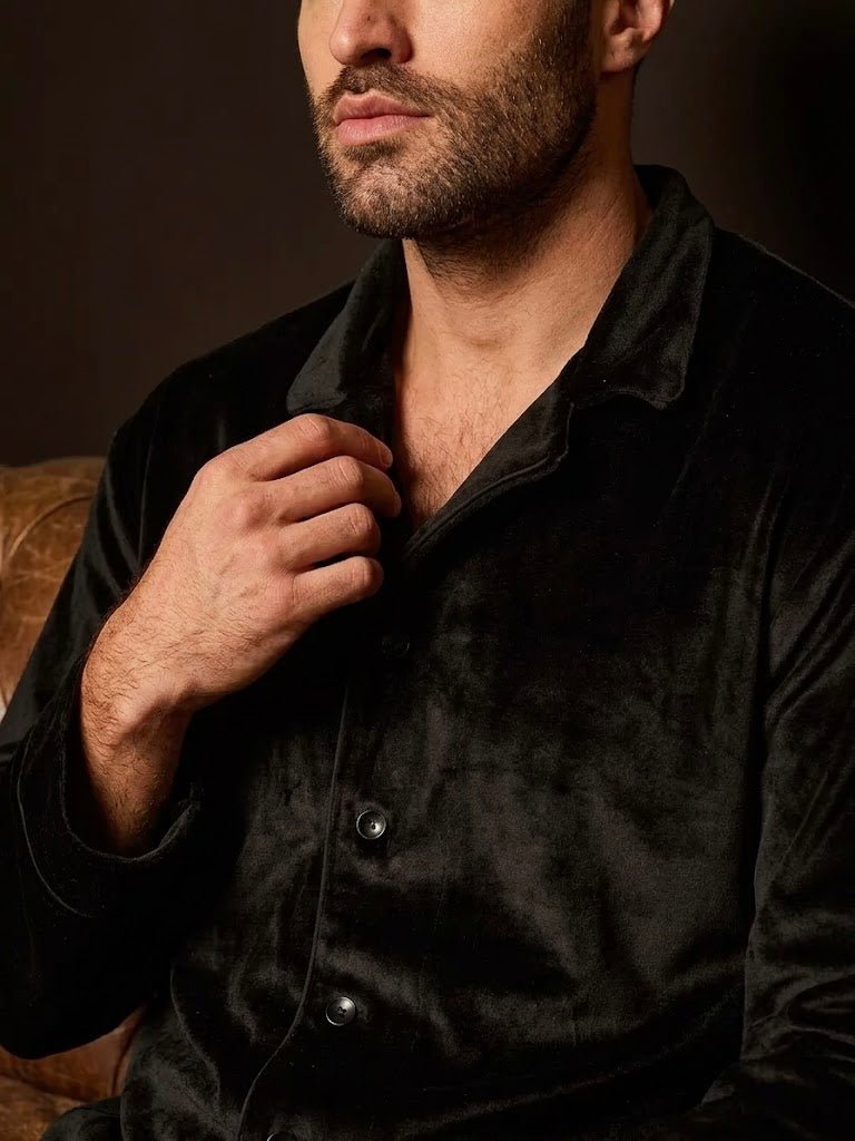 Noir Velvet Shirt & Pajama Set | Men's Luxury Velvet Loungewear & Nightwear Set - Bella Babe by SK