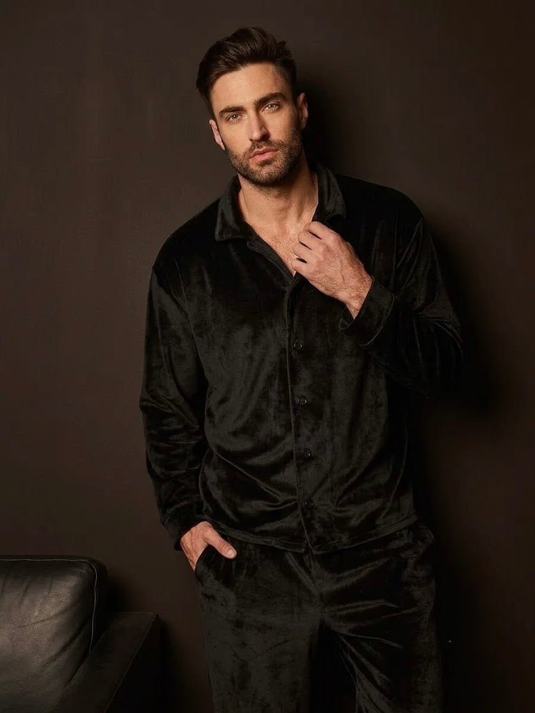 Noir Velvet Shirt & Pajama Set | Men's Luxury Velvet Loungewear & Nightwear Set - Bella Babe by SK
