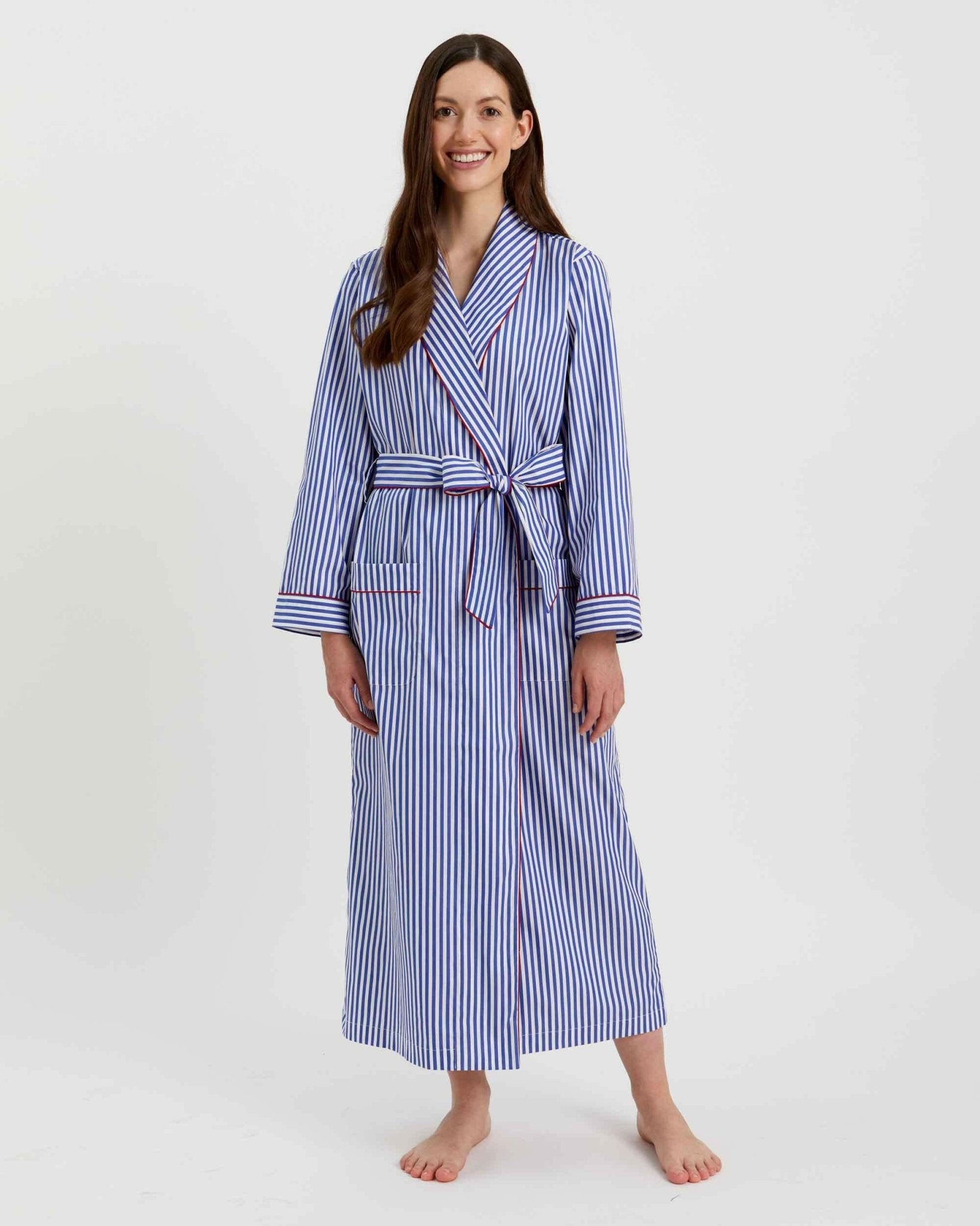 Oxford Stripe 100% Cotton Robe (Long) - Bella Babe by SK