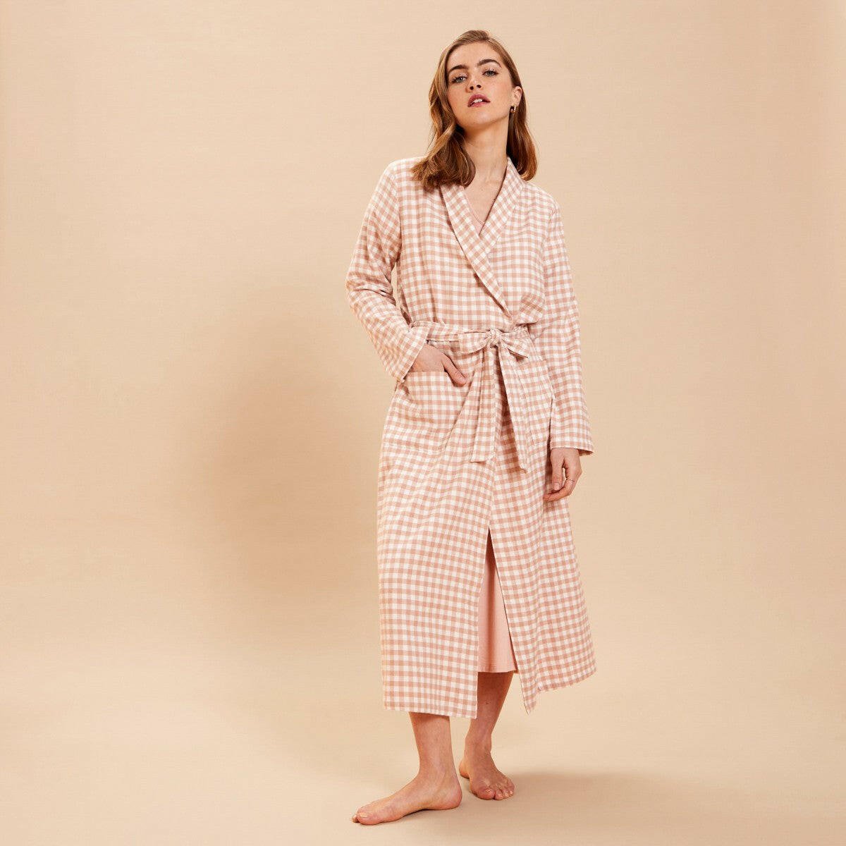 Peach Checkered 100% Cotton Robe - Bella Babe by SK