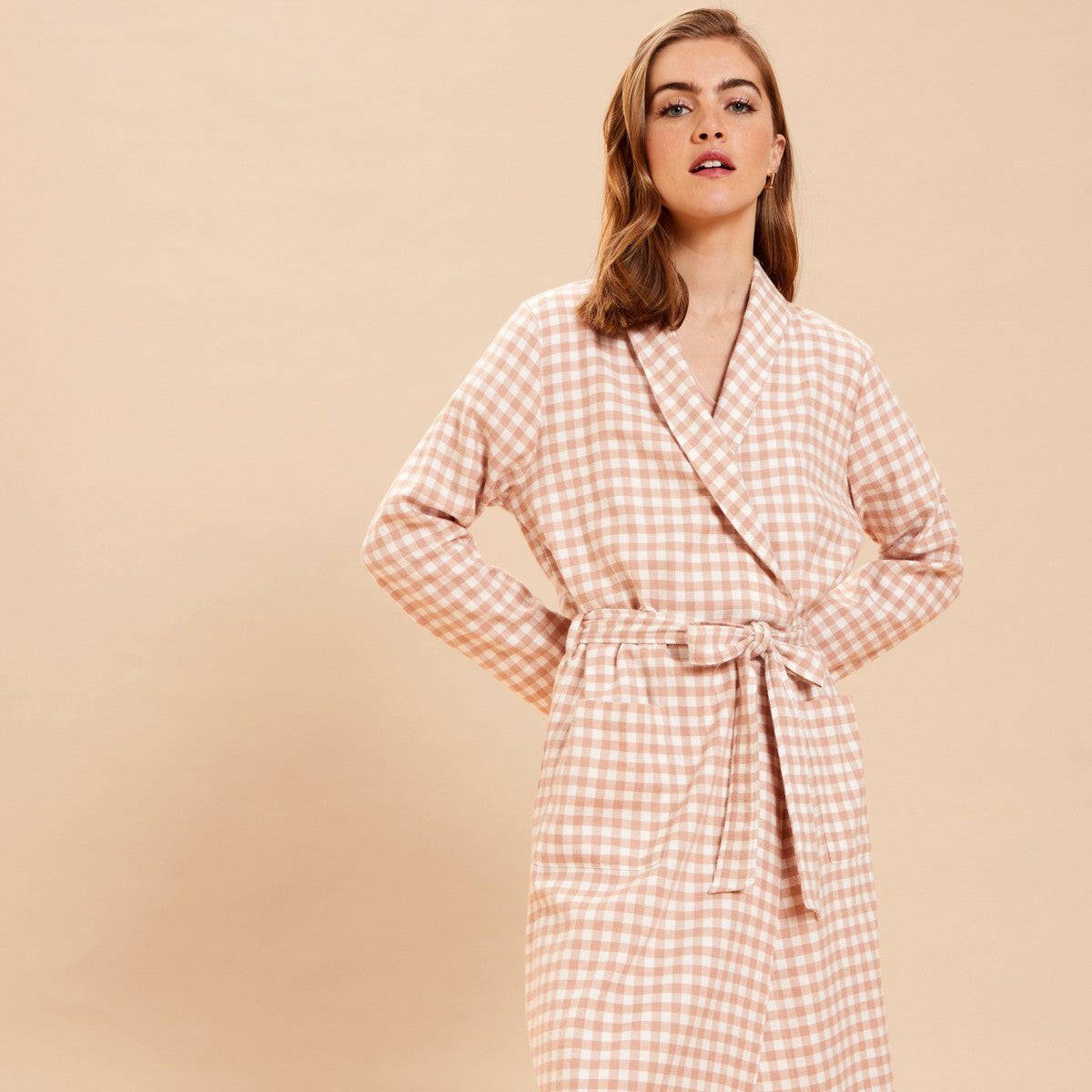Peach Checkered 100% Cotton Robe - Bella Babe by SK