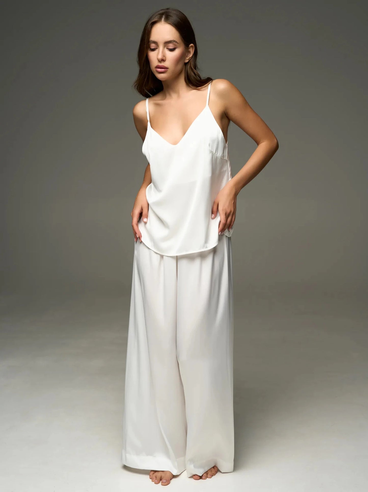 Satin Camisole & Wide Leg Pants Set | Sexy Satin Lounge Set for Women - Bella Babe by SK