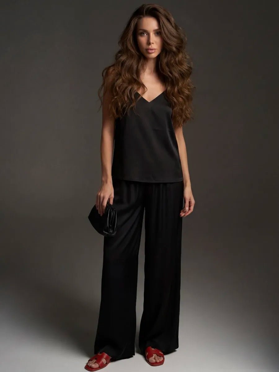 Satin Camisole & Wide Leg Pants Set | Sexy Satin Lounge Set for Women - Bella Babe by SK