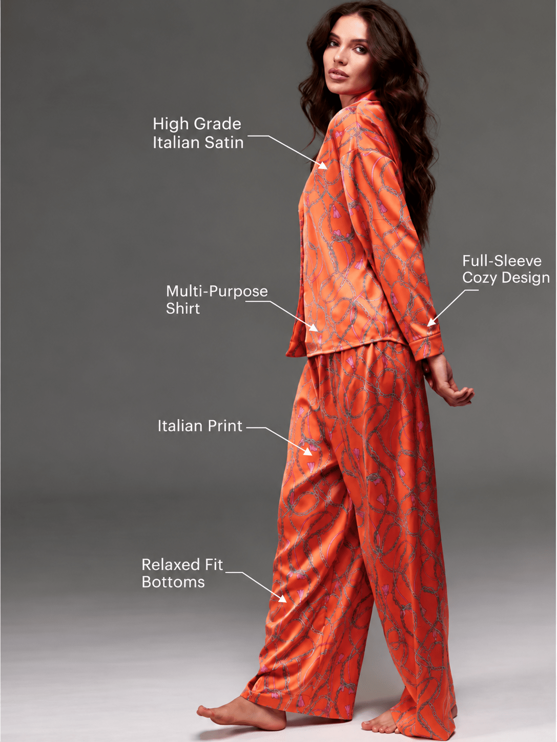 Satin Co-ord Set | Sexy Lace-Up Collar Shirt & Wide Leg Pants - Bella Babe by SK
