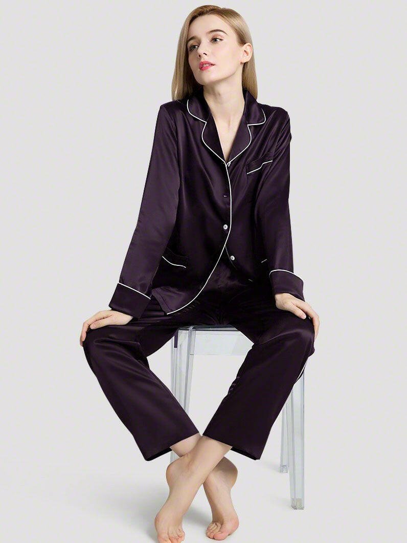 Satin Nightwear with Contrast Piping for Couples - Bella Babe by SK