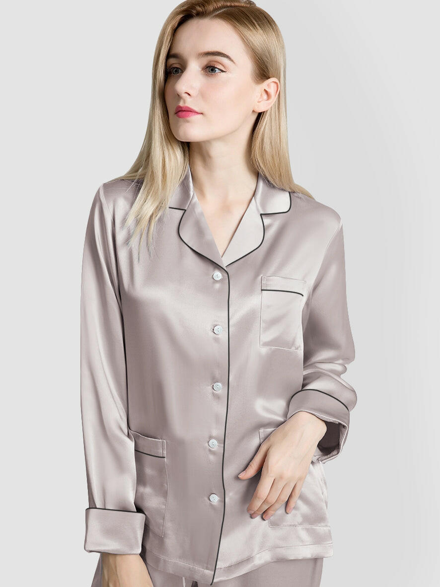 Satin Nightwear with Contrast Piping for Couples - Bella Babe by SK