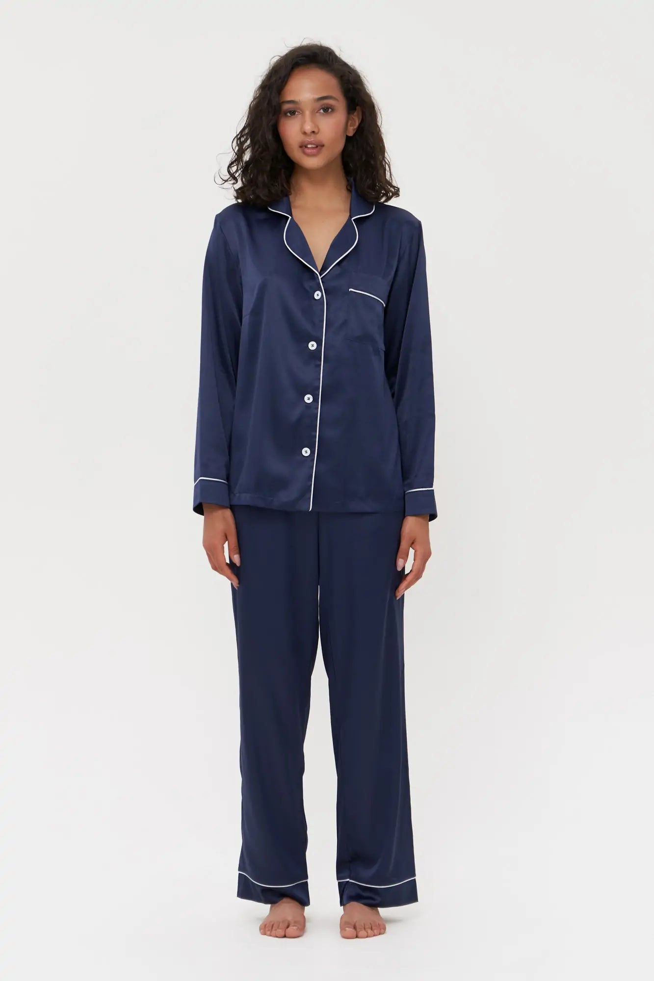 Satin Pajama Set with Contrast Piping - Bella Babe by SK