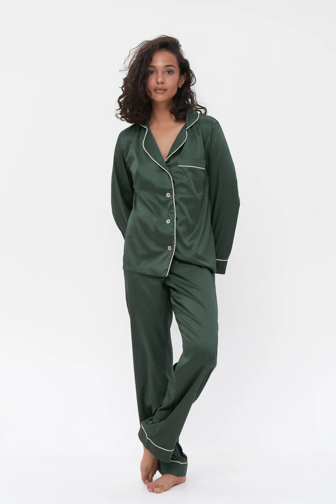Satin Pajama Set with Contrast Piping - Bella Babe by SK