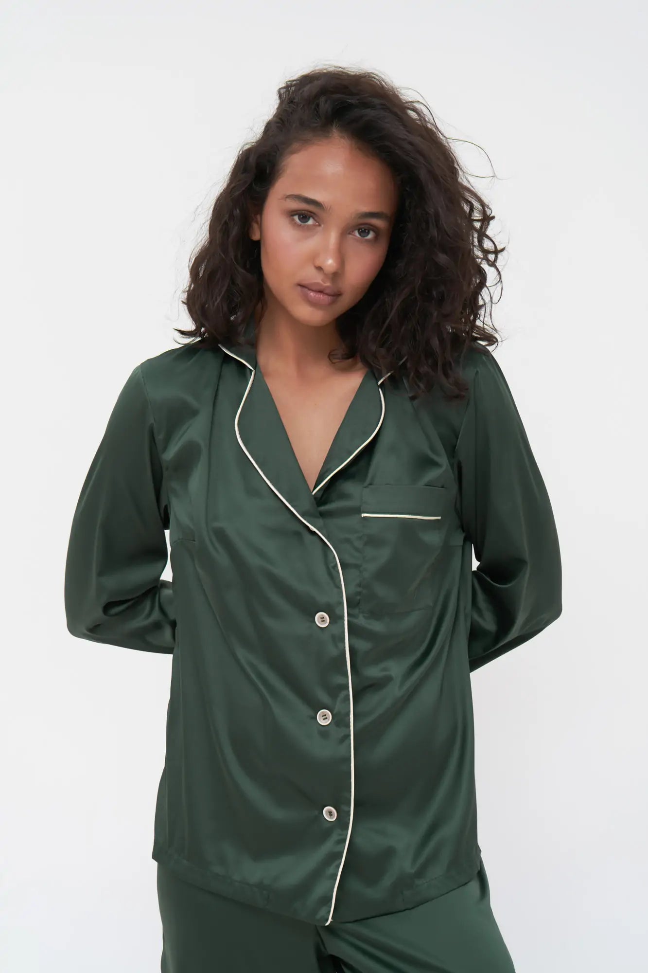 Satin Pajama Set with Contrast Piping - Bella Babe by SK